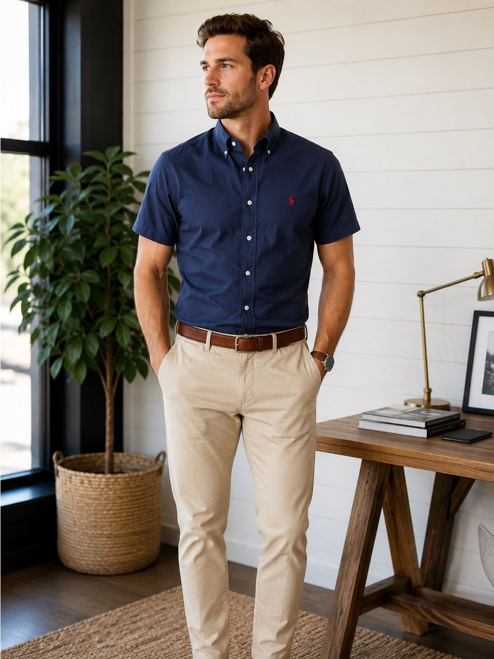 Polo Ralph Lauren Navy Button Down Shirt Size Large Short Sleeve Cotton